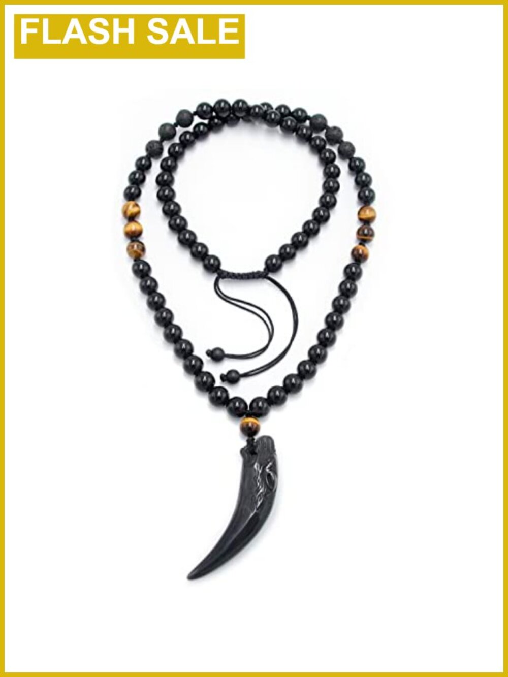 Wolf Tooth Necklace Obsidian Stone Beads Tiger Eye Healing Prayer Necklace